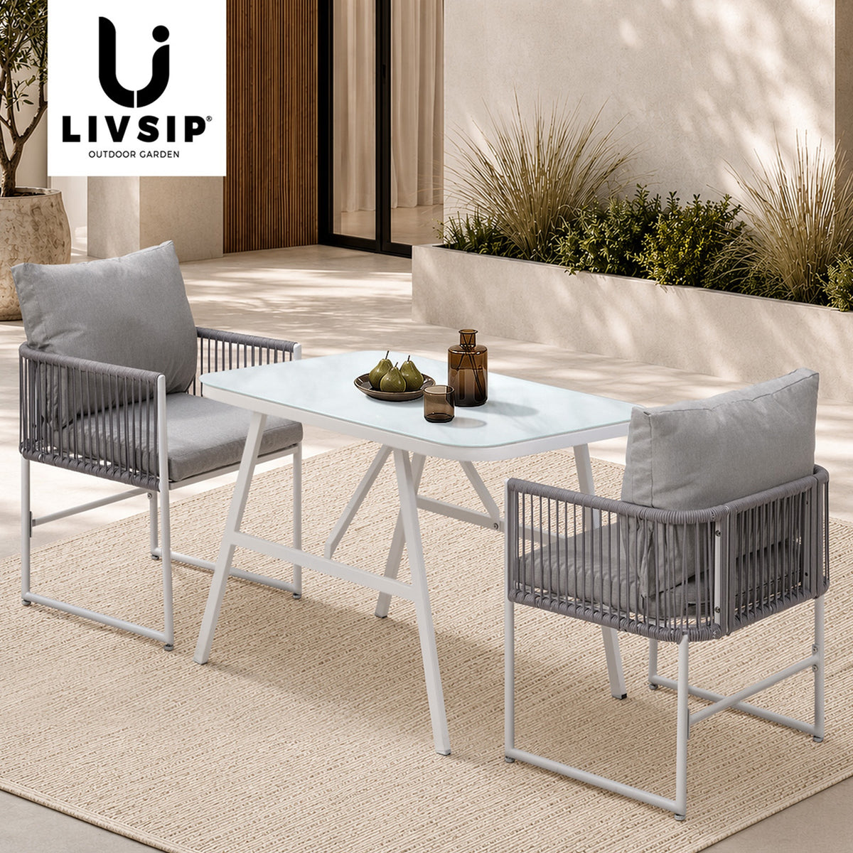 Livsip Outdoor Dining Setting Patio Furniture Table Chairs Set 3 Piece - Sunyee