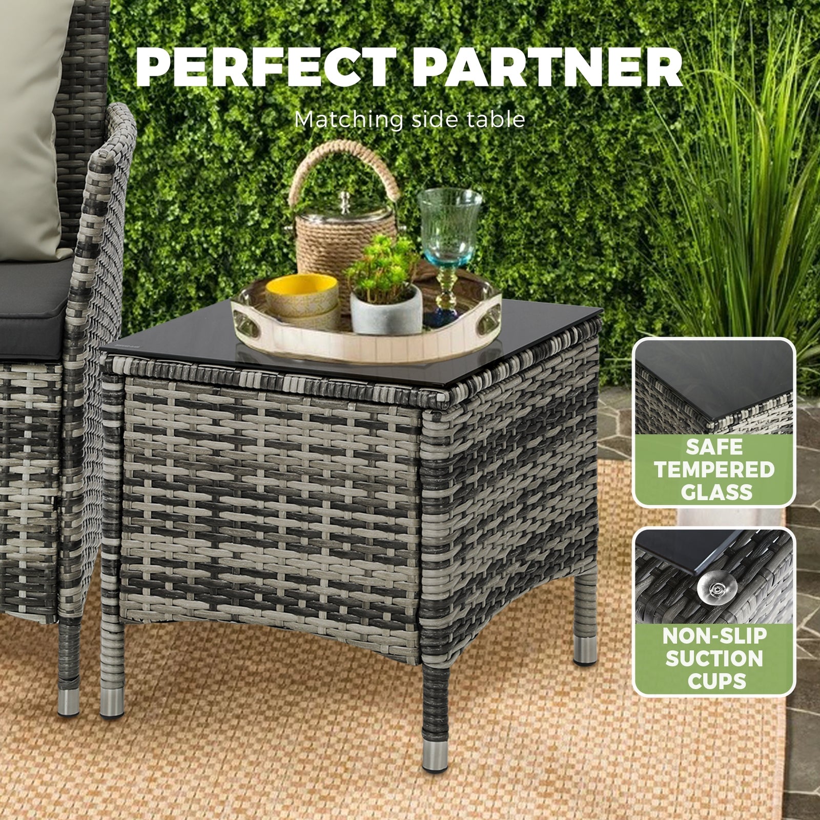 Livsip Outdoor Furniture Setting 3 Piece Wicker Bistro Set Patio Chairs Table - Sunyee