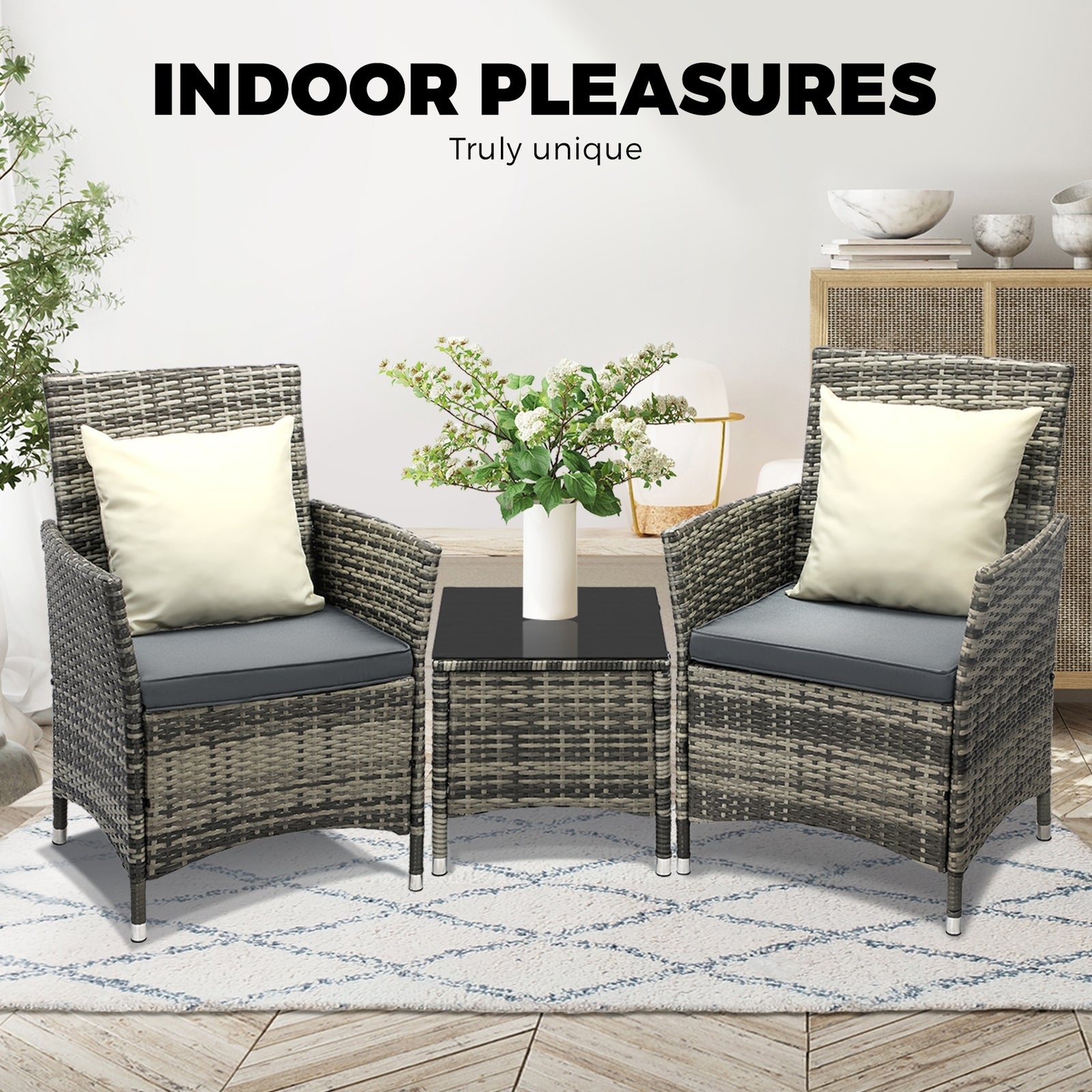 Livsip Outdoor Furniture Setting 3 Piece Wicker Bistro Set Patio Chairs Table - Sunyee