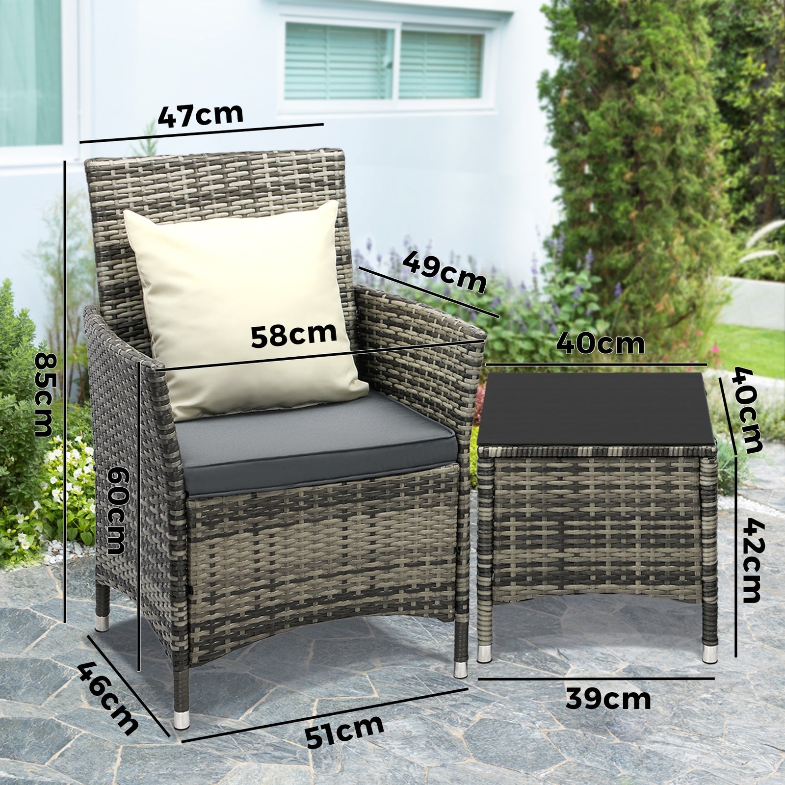 Livsip Outdoor Furniture Setting 3 Piece Wicker Bistro Set Patio Chairs Table - Sunyee