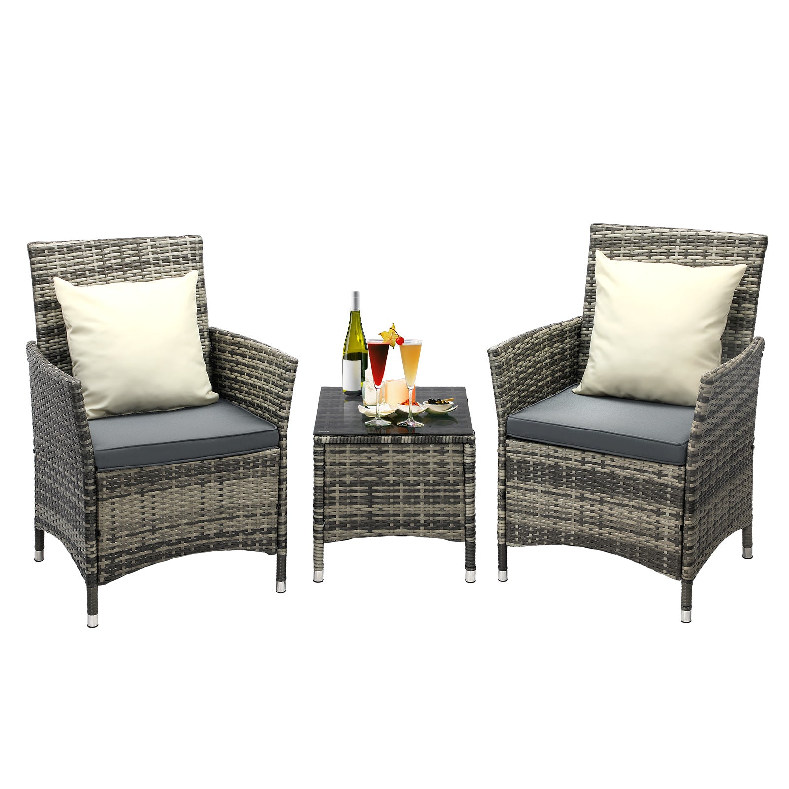 Livsip Outdoor Furniture Setting 3 Piece Wicker Bistro Set Patio Chairs Table - Sunyee