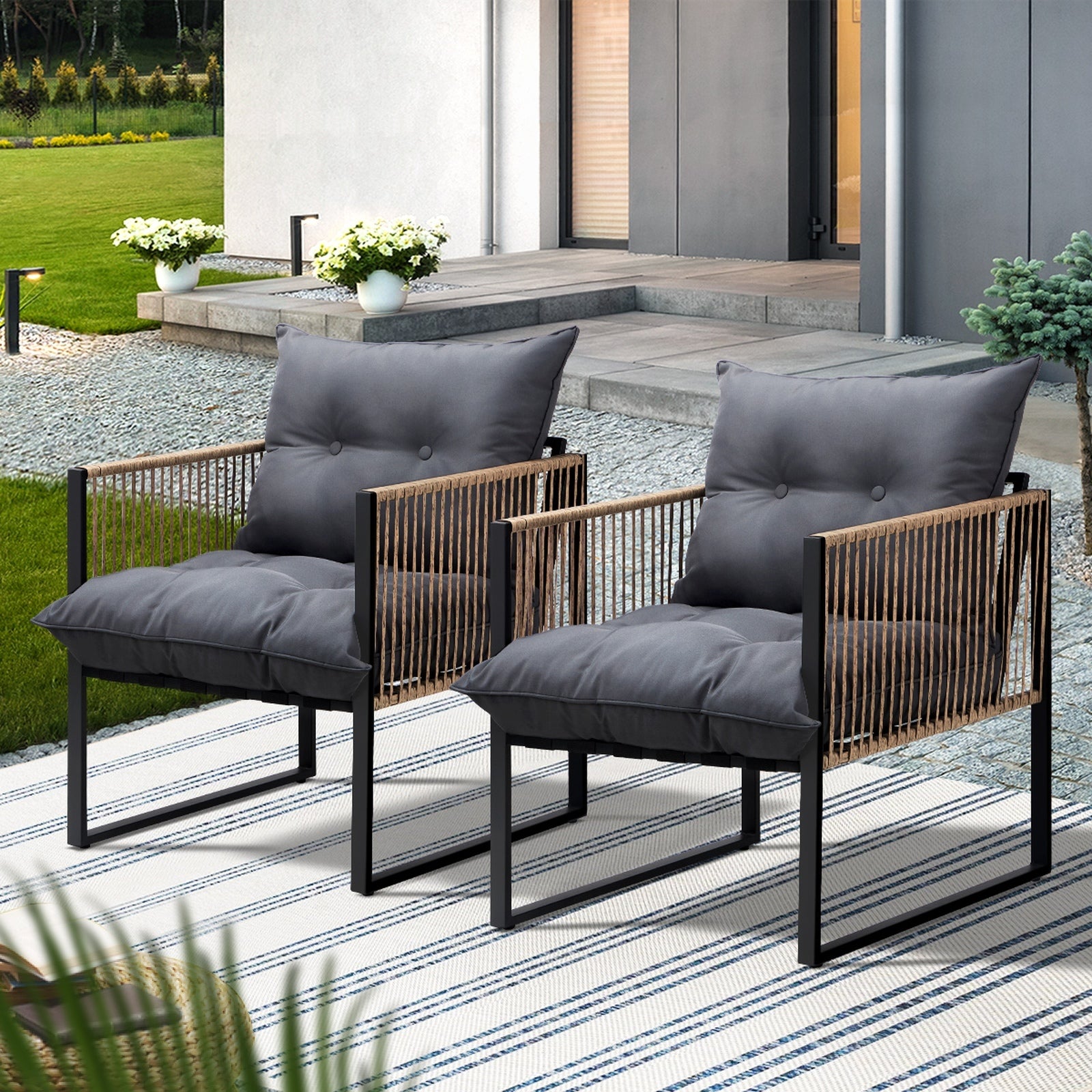 Livsip 2PCS Outdoor Furniture Chairs Garden Patio Garden Lounge Set PE Wicker - Sunyee