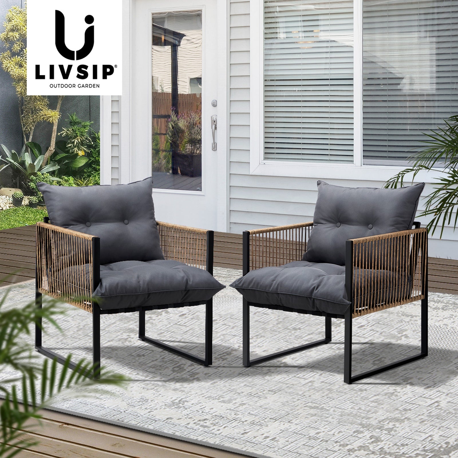 Livsip 2PCS Outdoor Furniture Chairs Garden Patio Garden Lounge Set PE Wicker - Sunyee