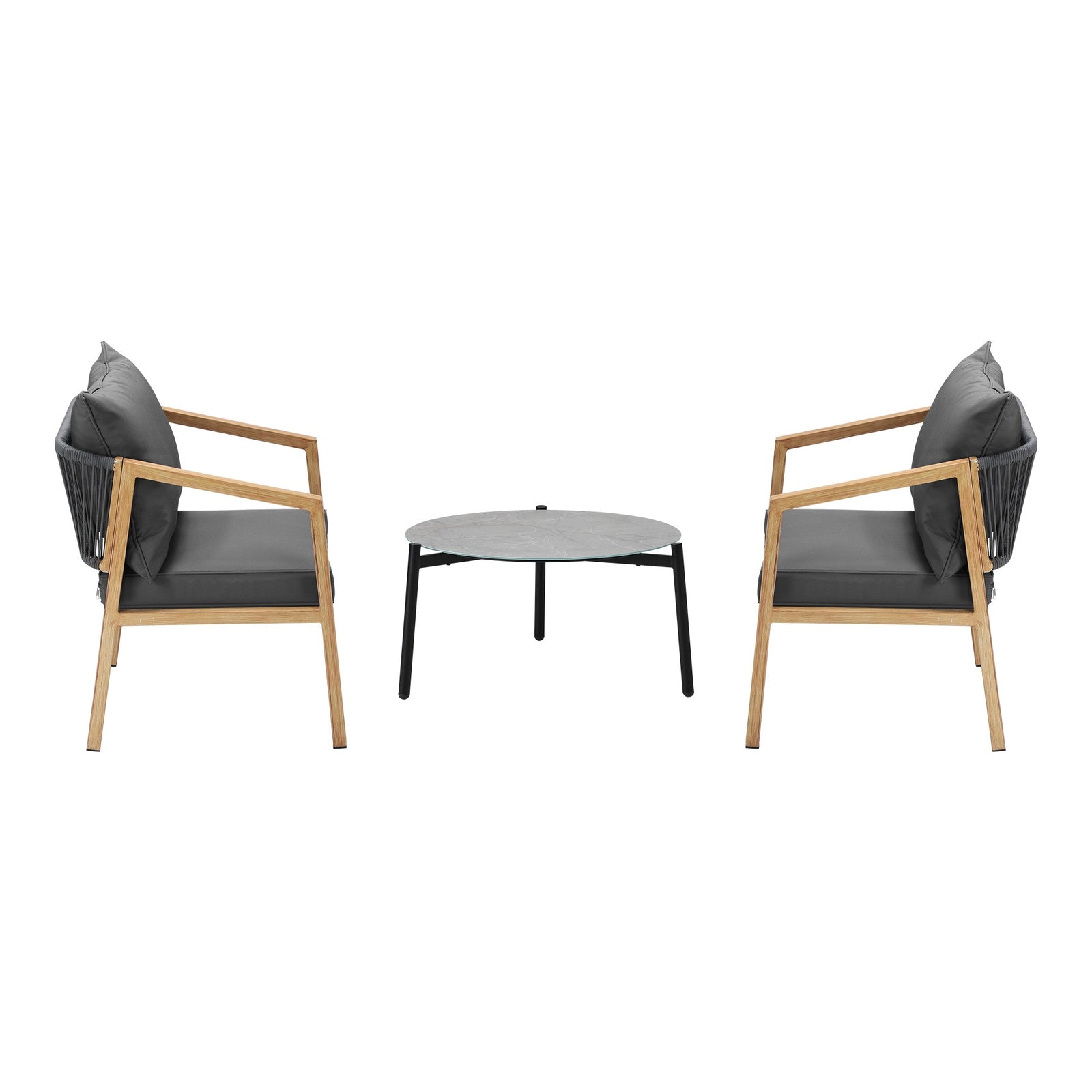 Livsip 3PCS Outdoor Patio Setting Furniture Lounge Set Grey 50cm Coffee Table - Sunyee