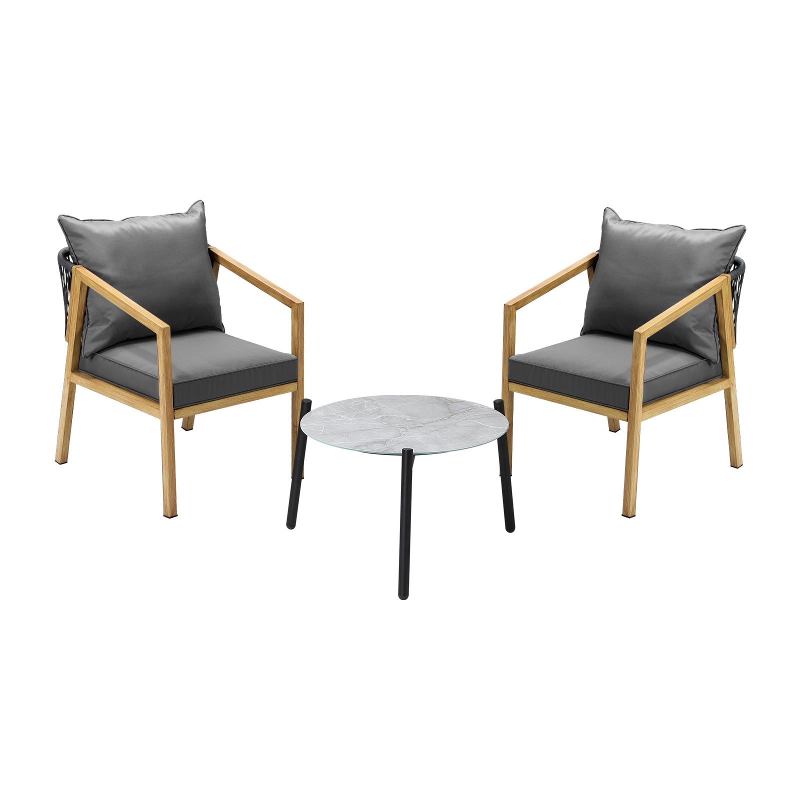 Livsip 3PCS Outdoor Patio Setting Furniture Lounge Set Grey 50cm Coffee Table - Sunyee