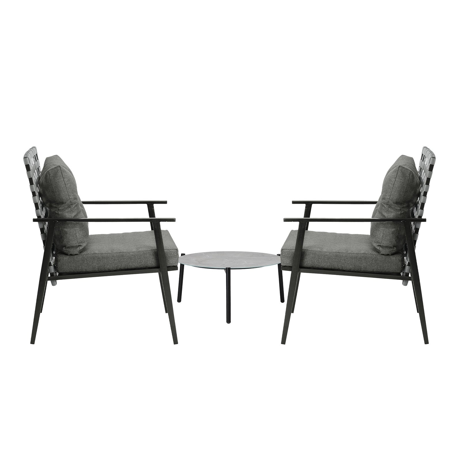 Livsip Outdoor Patio Set 3pc Lounge Sets 50CM Grey Marble Table Rattan Chairs - Sunyee