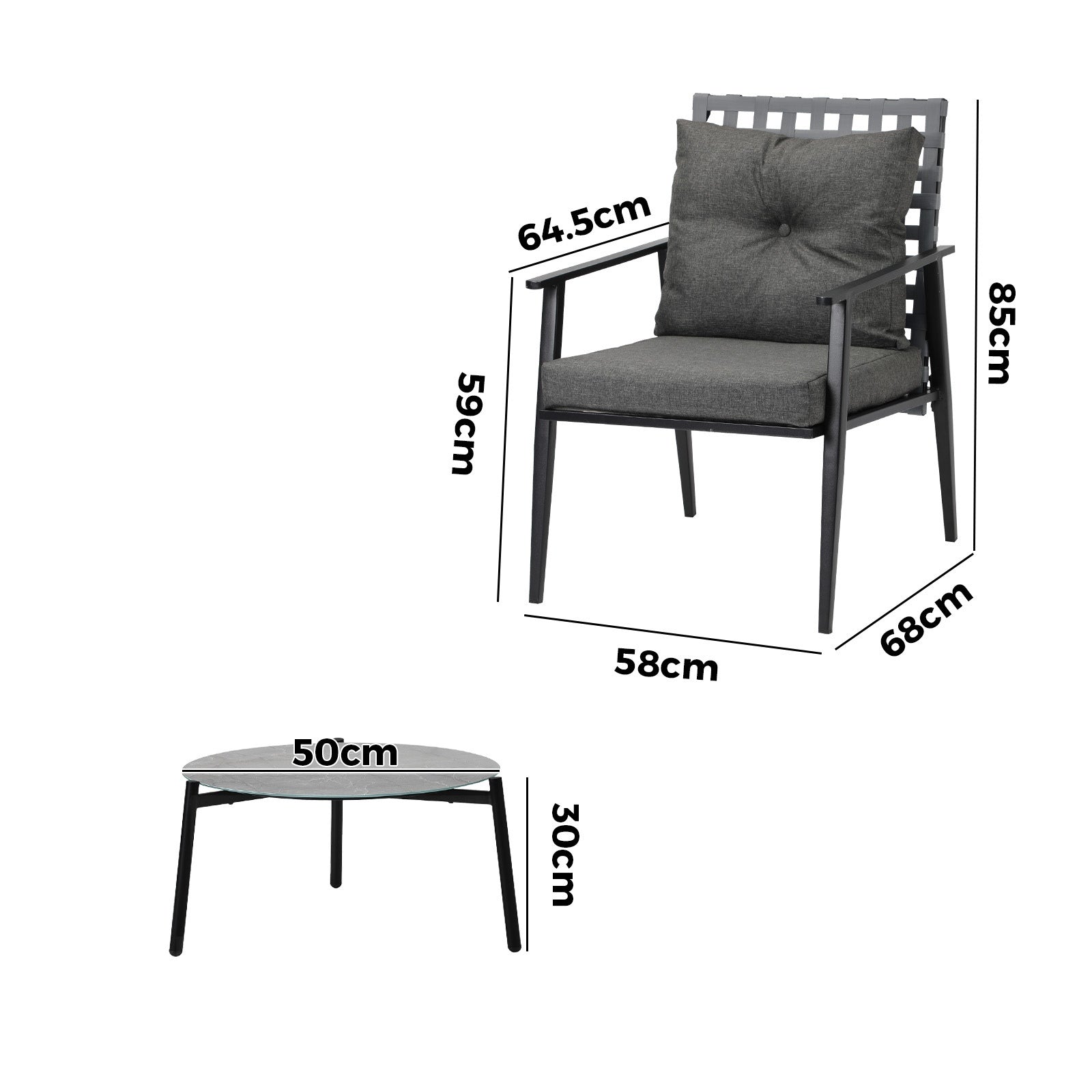Livsip Outdoor Patio Set 3pc Lounge Sets 50CM Grey Marble Table Rattan Chairs - Sunyee