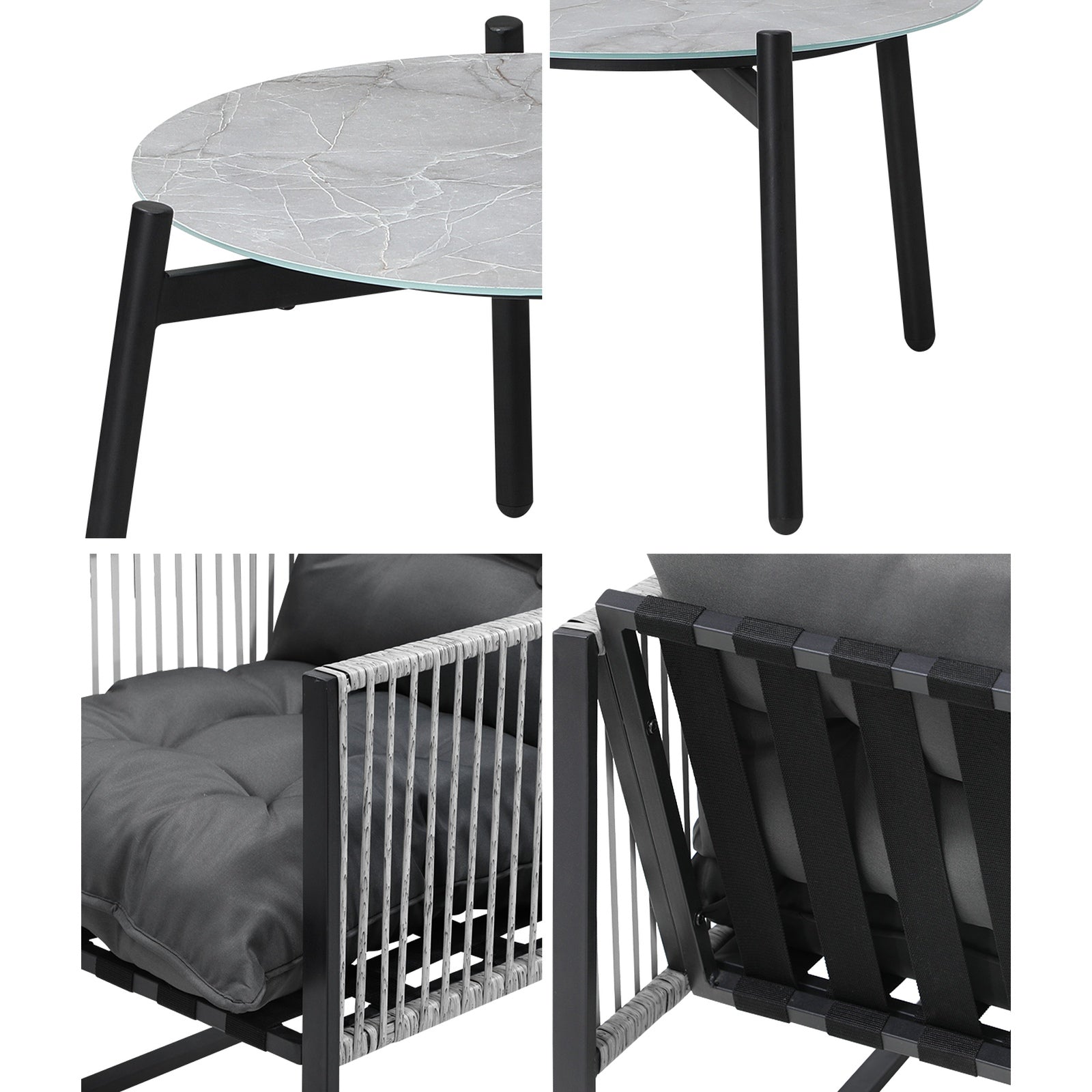 Livsip 3PCS Outdoor Patio Setting Table Chairs Grey 50cm Coffee Table - Sunyee