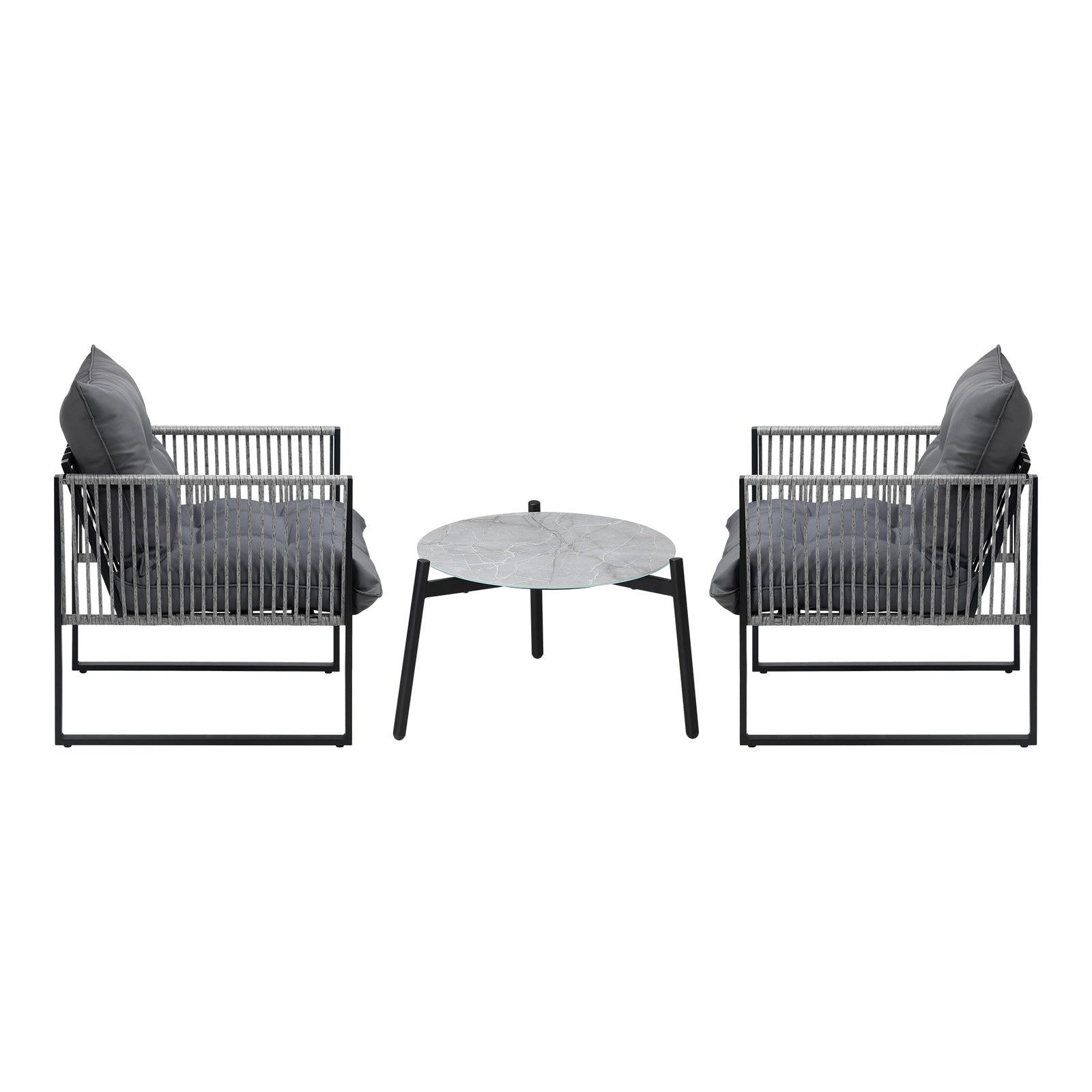 Livsip 3PCS Outdoor Patio Setting Table Chairs Grey 50cm Coffee Table - Sunyee