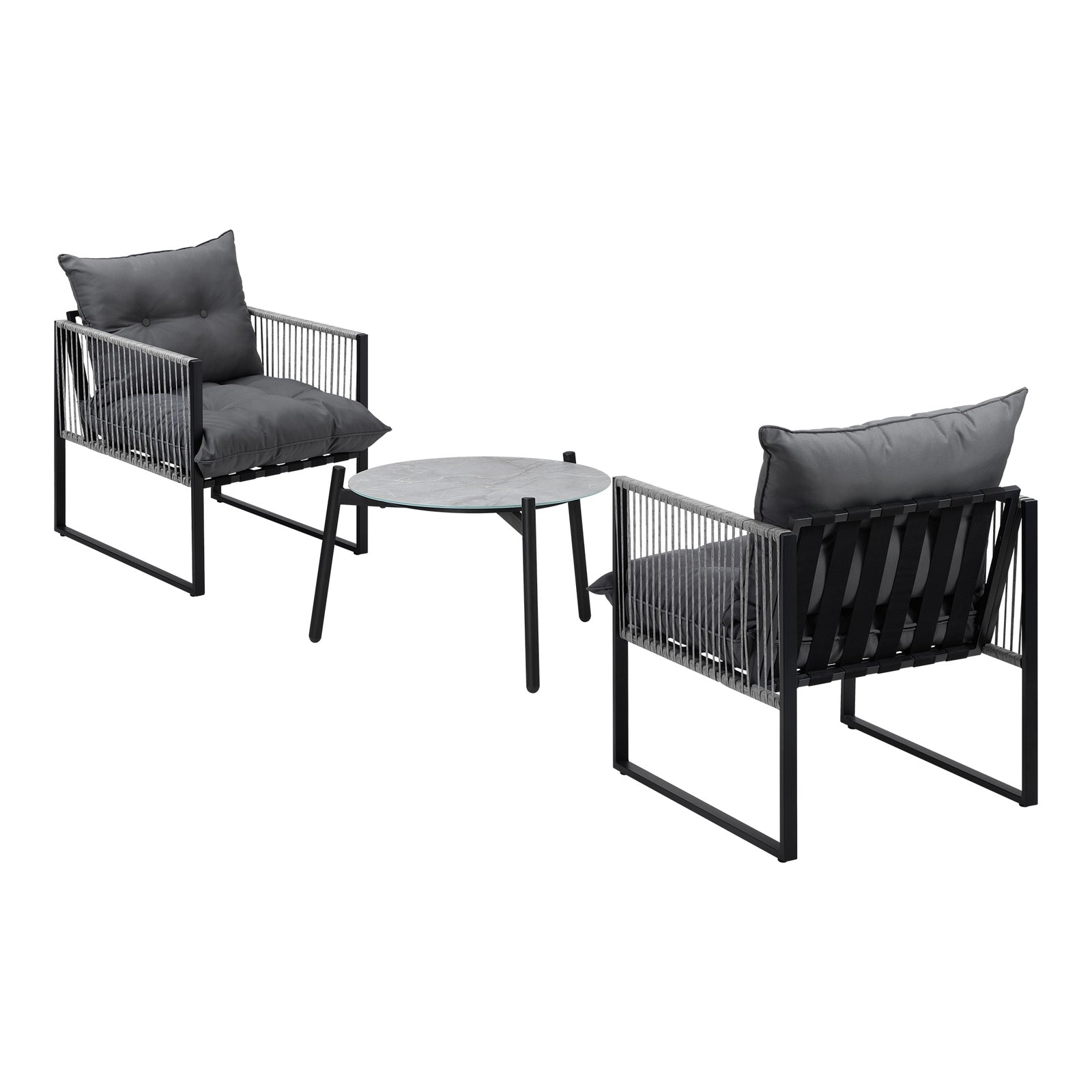 Livsip 3PCS Outdoor Patio Setting Table Chairs Grey 50cm Coffee Table - Sunyee
