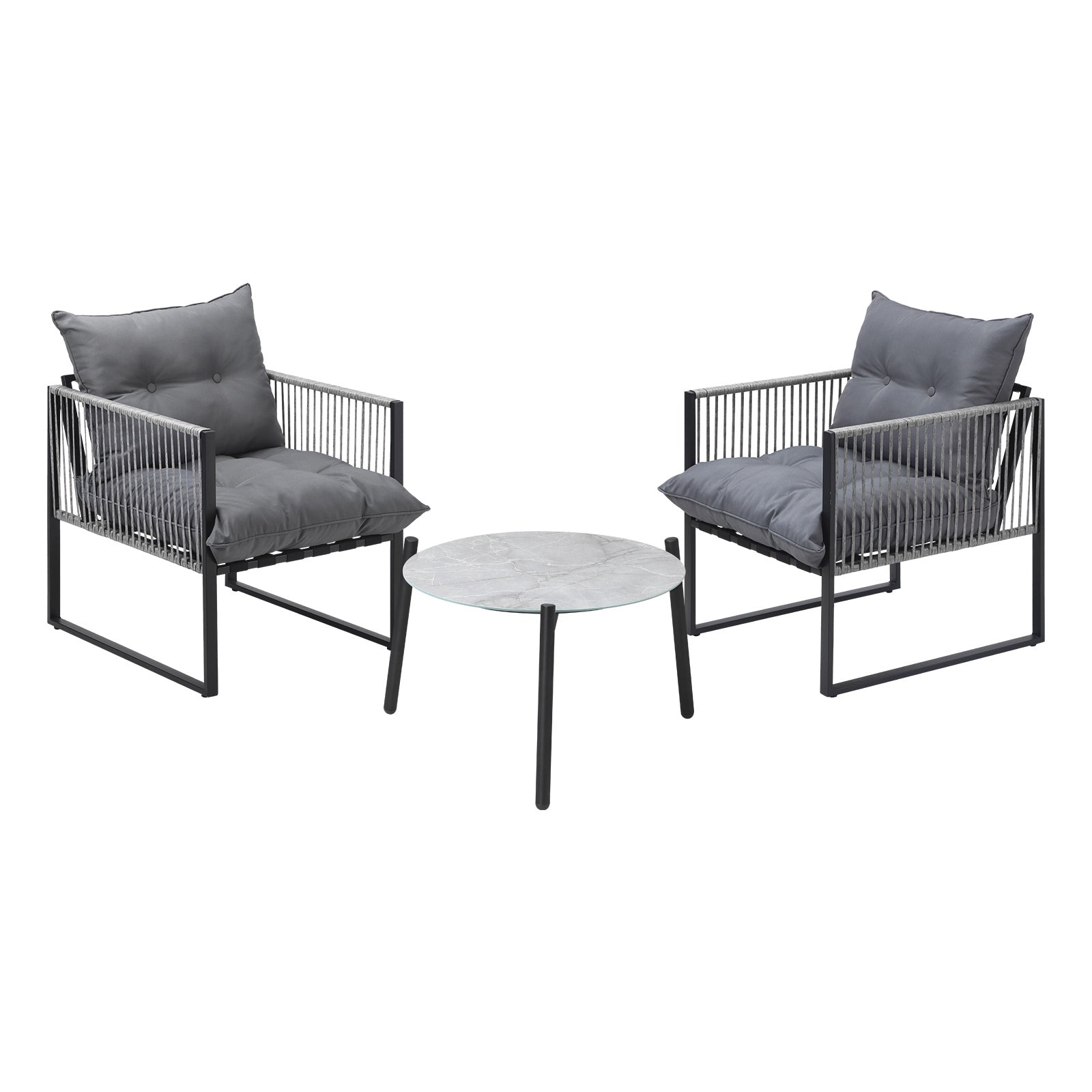 Livsip 3PCS Outdoor Patio Setting Table Chairs Grey 50cm Coffee Table - Sunyee