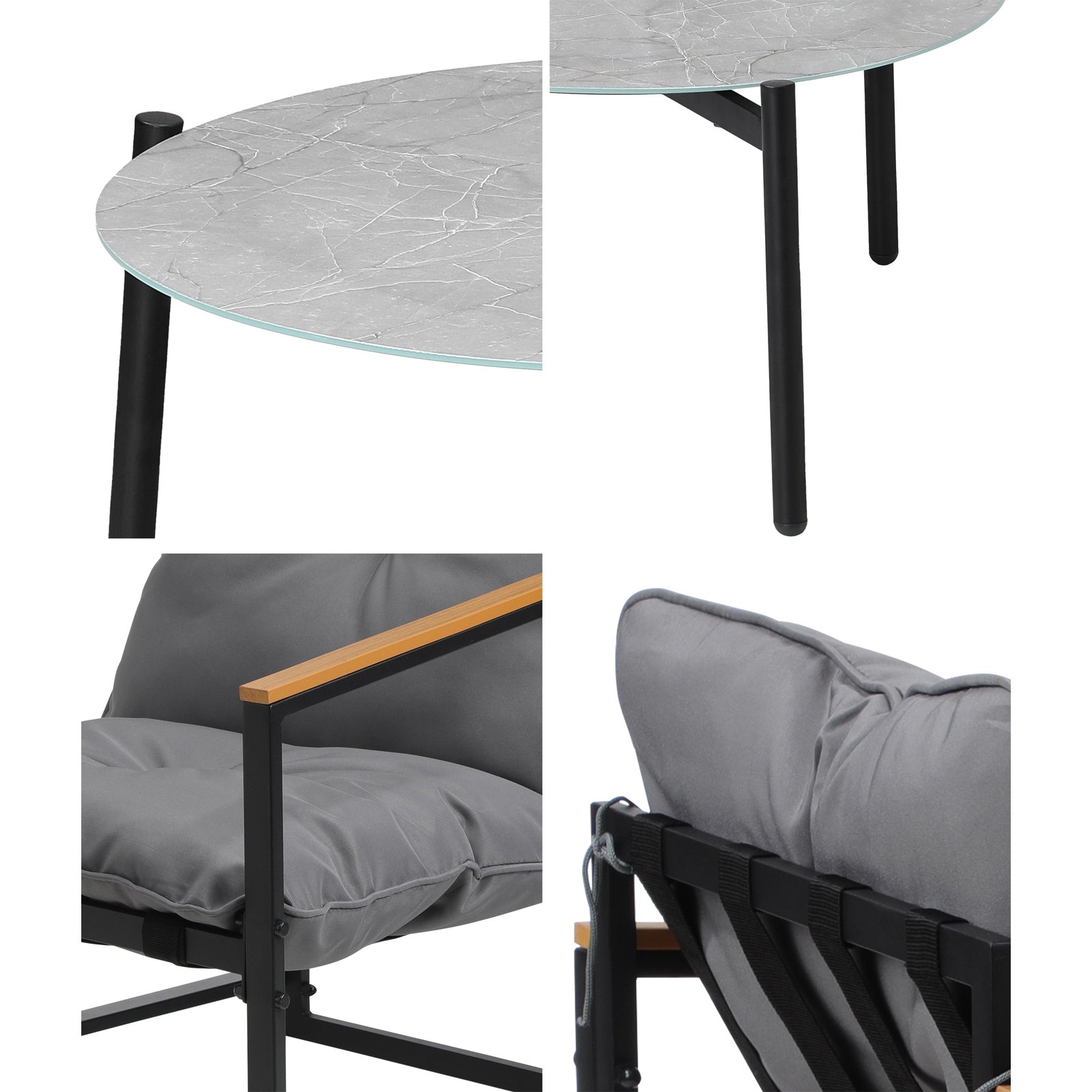 Livsip 3PC Outdoor Patio Furniture Set Bistro Sets 50CM Round Grey Marble Table - Sunyee