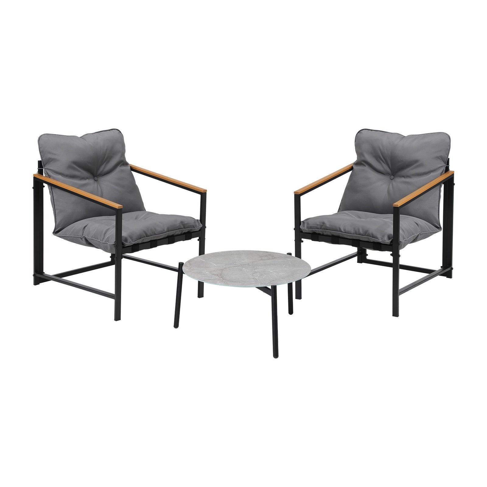 Livsip 3PC Outdoor Patio Furniture Set Bistro Sets 50CM Round Grey Marble Table - Sunyee