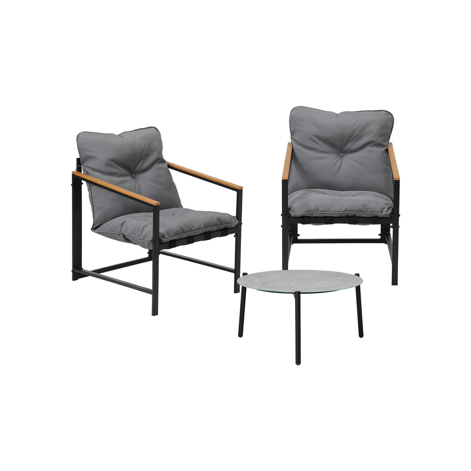 Livsip 3PC Outdoor Patio Furniture Set Bistro Sets 50CM Round Grey Marble Table - Sunyee