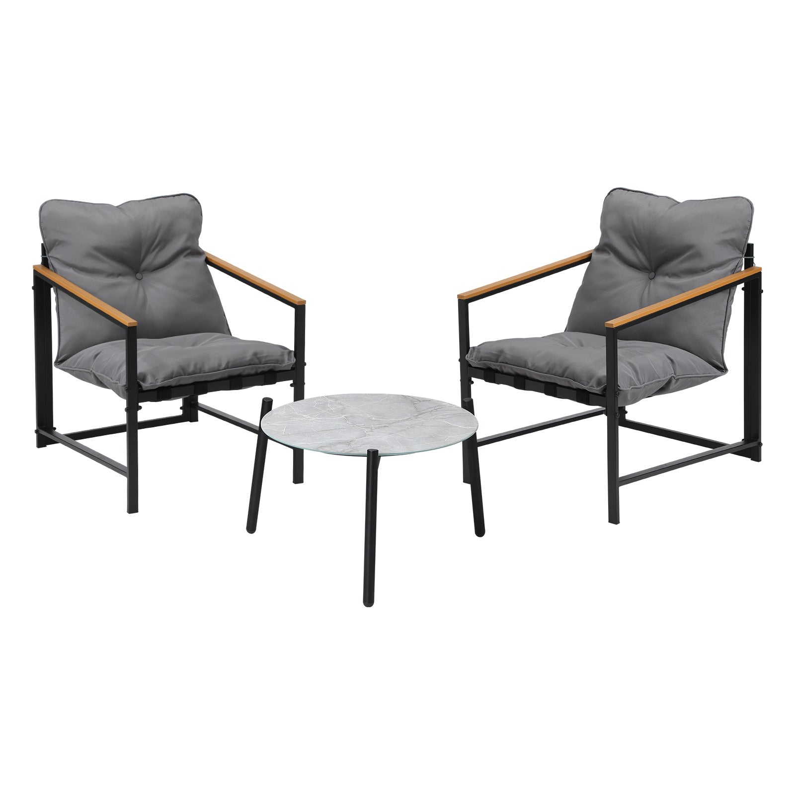 Livsip 3PC Outdoor Patio Furniture Set Bistro Sets 50CM Round Grey Marble Table - Sunyee