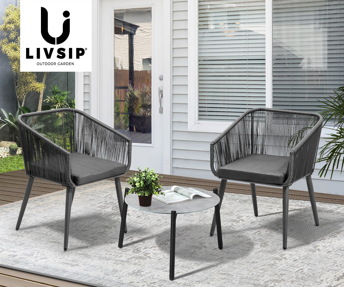 Livsip 3 Piece Outdoor Lounge Setting Furniture Patio Set - Sunyee