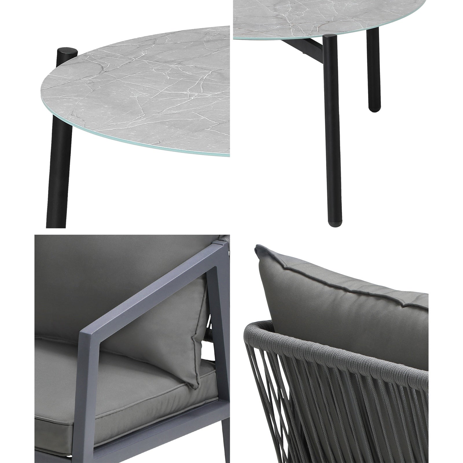 Livsip 3PCS Outdoor Patio Setting Furniture Lounge Set Grey 70cm Coffee Table