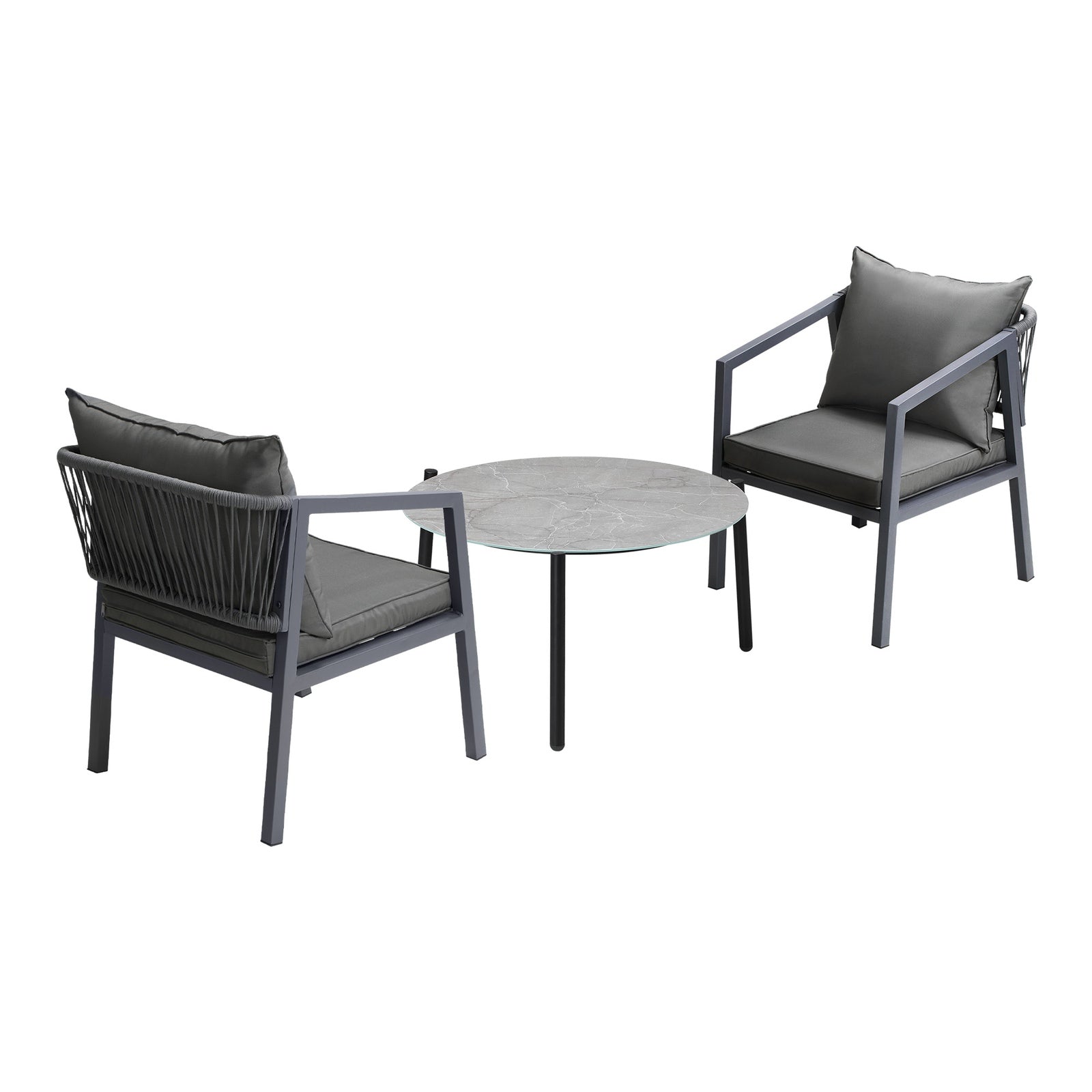 Livsip 3PCS Outdoor Patio Setting Furniture Lounge Set Grey 70cm Coffee Table