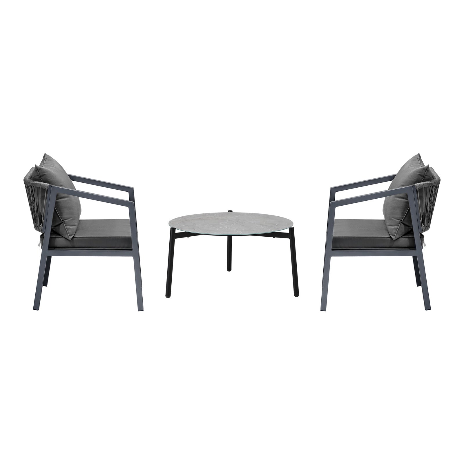 Livsip 3PCS Outdoor Patio Setting Furniture Lounge Set Grey 70cm Coffee Table