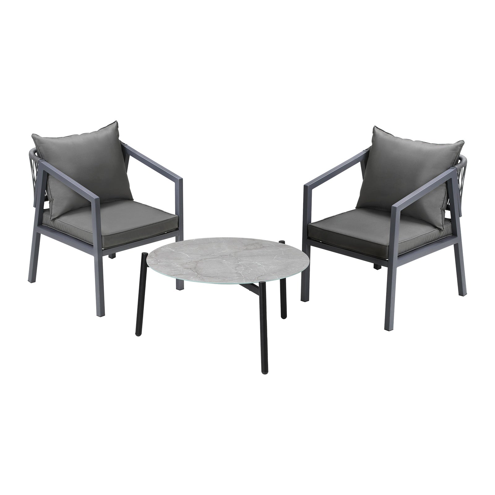Livsip 3PCS Outdoor Patio Setting Furniture Lounge Set Grey 70cm Coffee Table