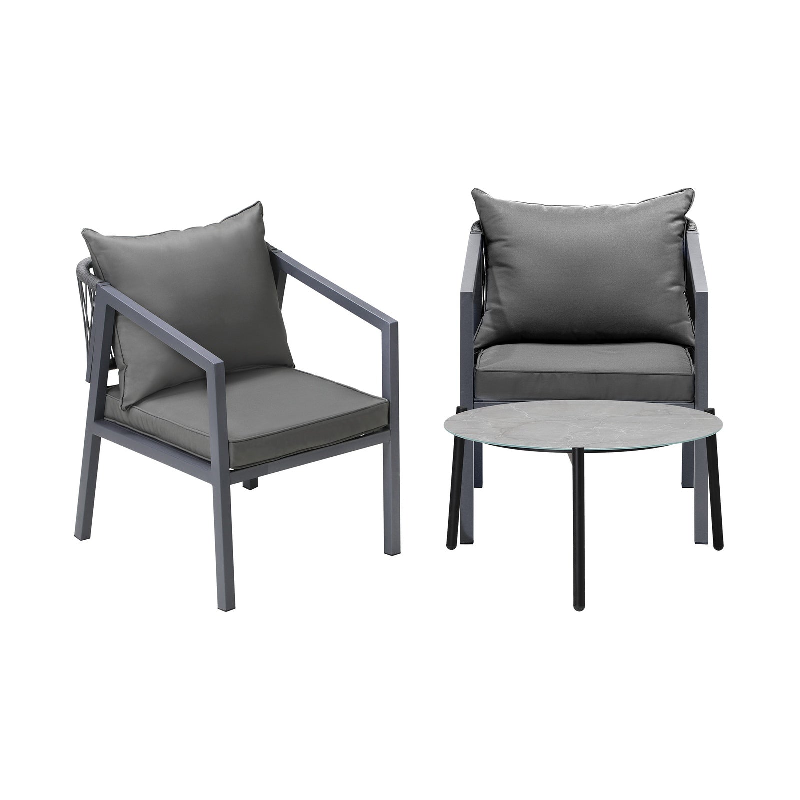 Livsip 3PCS Outdoor Patio Setting Furniture Lounge Set Grey 70cm Coffee Table