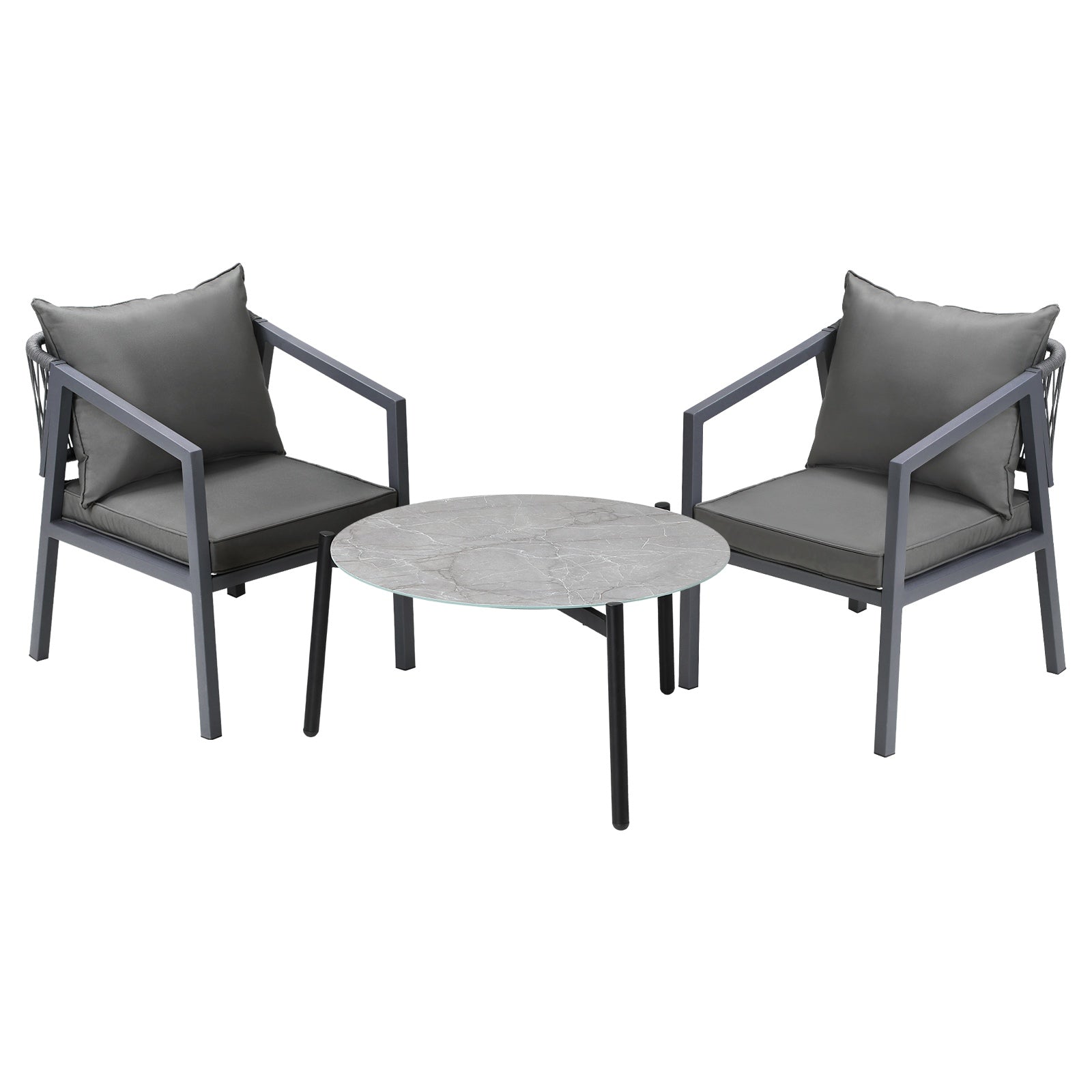 Livsip 3PCS Outdoor Patio Setting Furniture Lounge Set Grey 70cm Coffee Table