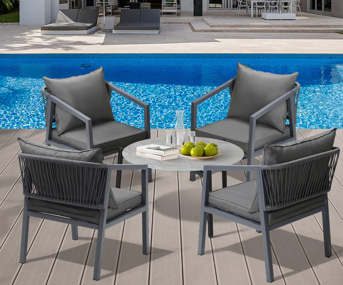 Livsip 5PCS Outdoor Patio Setting Furniture Lounge Set Grey 70cm Coffee Table - Sunyee