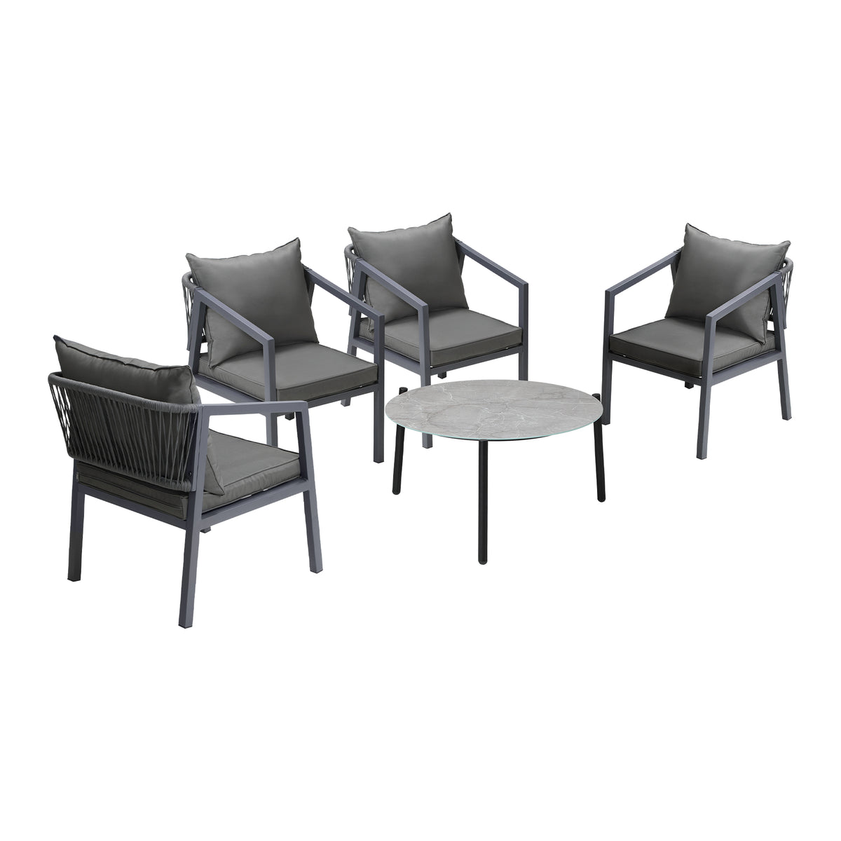 Livsip 5PCS Outdoor Patio Setting Furniture Lounge Set Grey 70cm Coffee Table - Sunyee