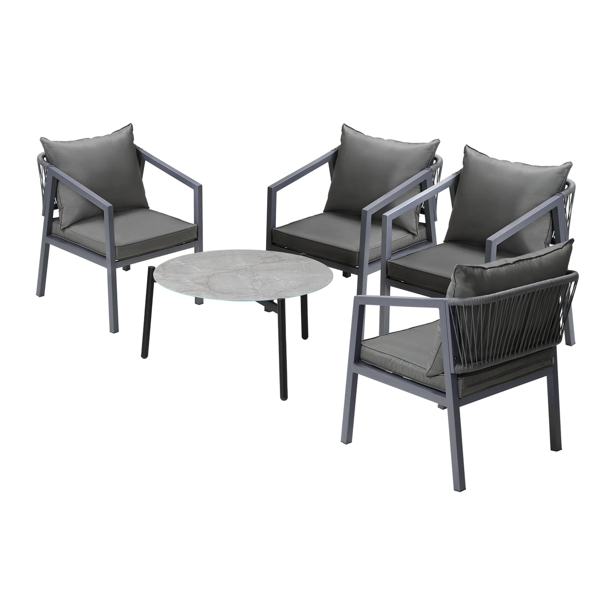 Livsip 5PCS Outdoor Patio Setting Furniture Lounge Set Grey 70cm Coffee Table - Sunyee