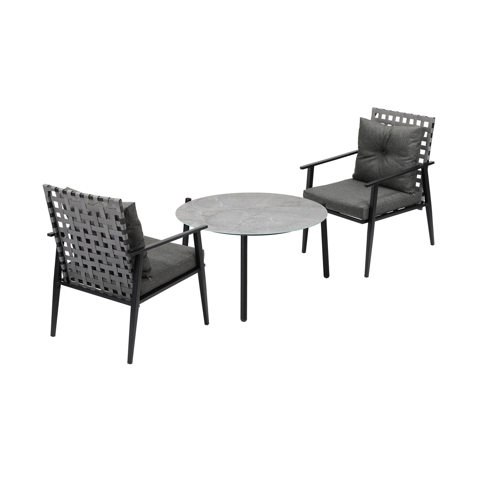 Livsip Outdoor Patio Set 3pc Lounge Sets 70CM Grey Marble Table Rattan Chairs - Sunyee