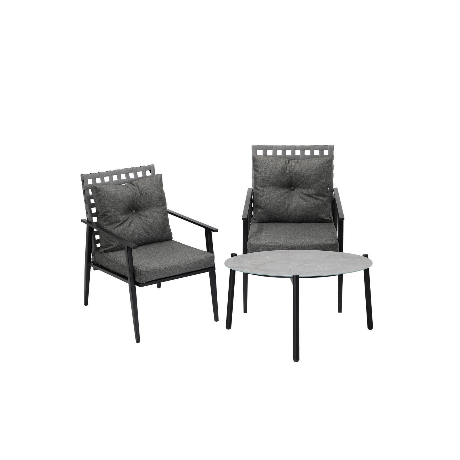 Livsip Outdoor Patio Set 3pc Lounge Sets 70CM Grey Marble Table Rattan Chairs - Sunyee