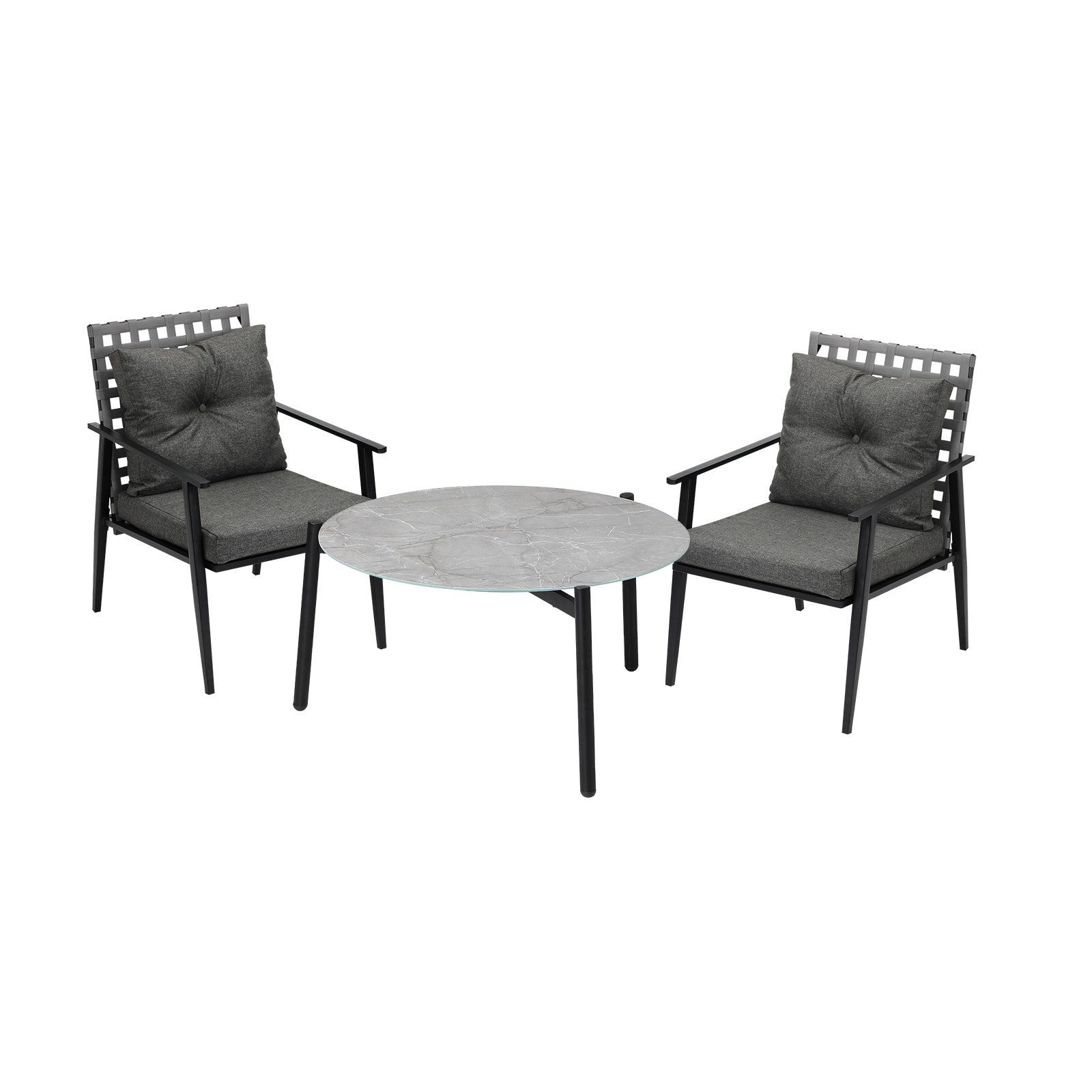 Livsip Outdoor Patio Set 3pc Lounge Sets 70CM Grey Marble Table Rattan Chairs - Sunyee