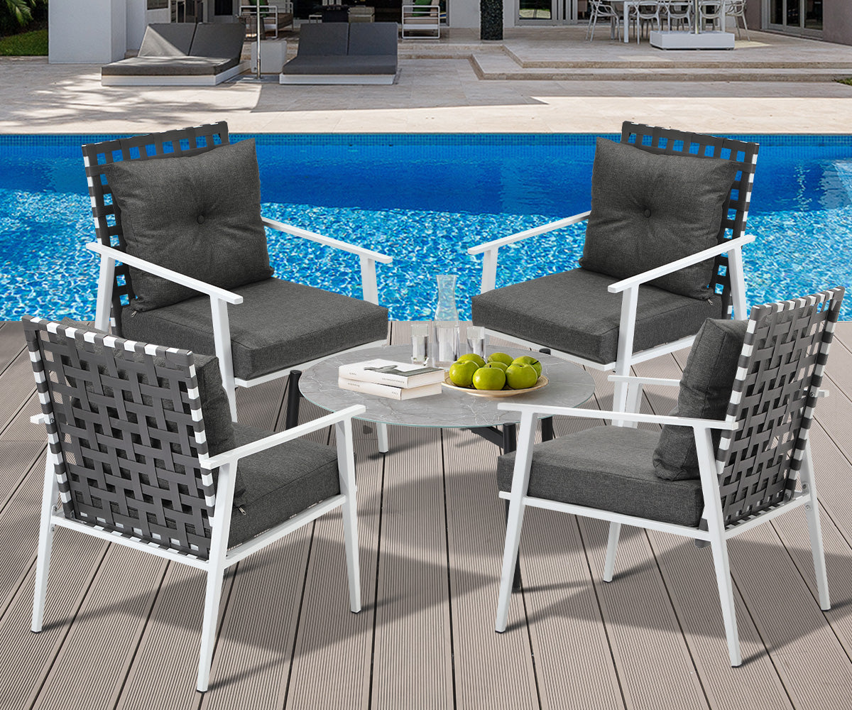 Livsip Outdoor Lounge Sets 5pc Patio Set 70CM Grey Round Table Rattan Chairs - Sunyee
