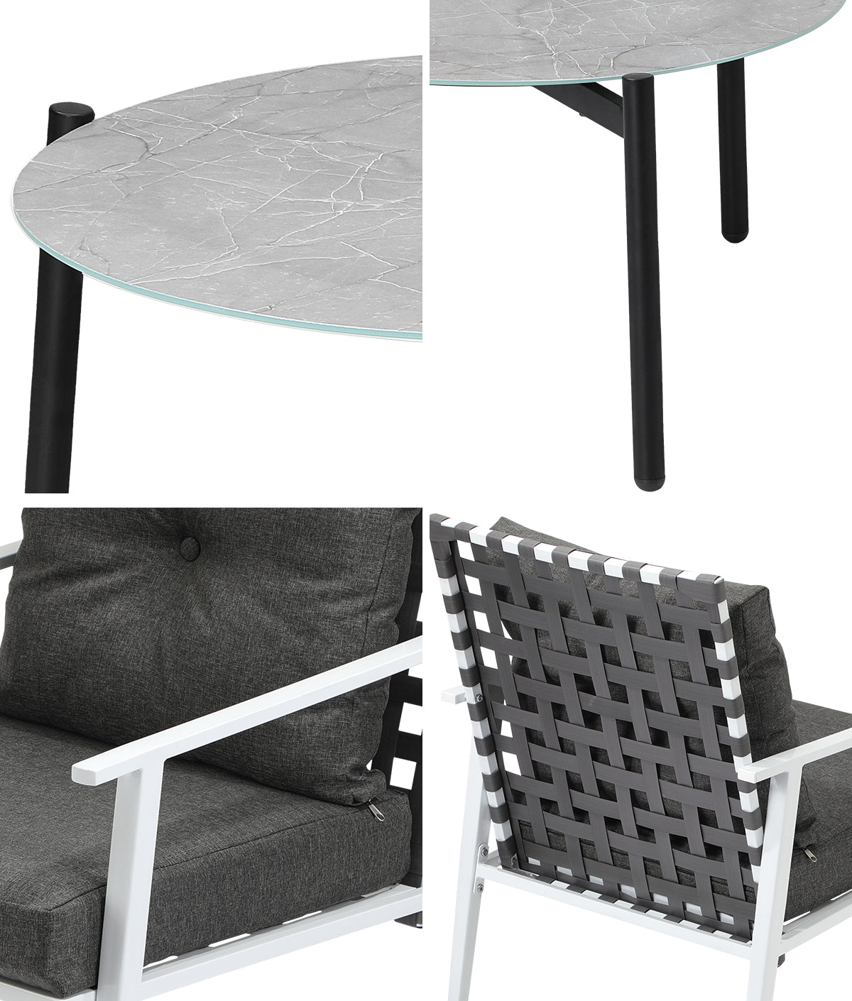 Livsip Outdoor Lounge Sets 5pc Patio Set 70CM Grey Round Table Rattan Chairs - Sunyee