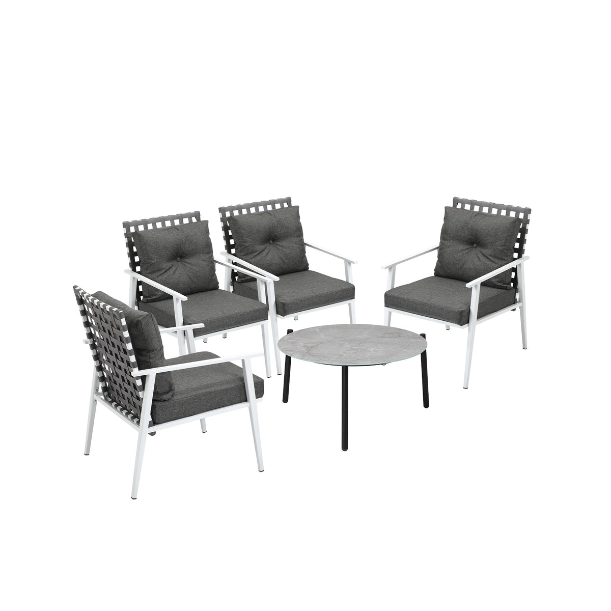 Livsip Outdoor Lounge Sets 5pc Patio Set 70CM Grey Round Table Rattan Chairs - Sunyee