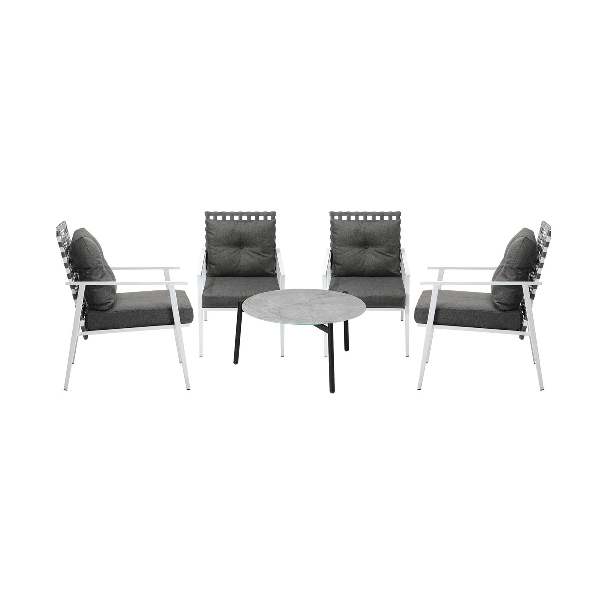 Livsip Outdoor Lounge Sets 5pc Patio Set 70CM Grey Round Table Rattan Chairs - Sunyee