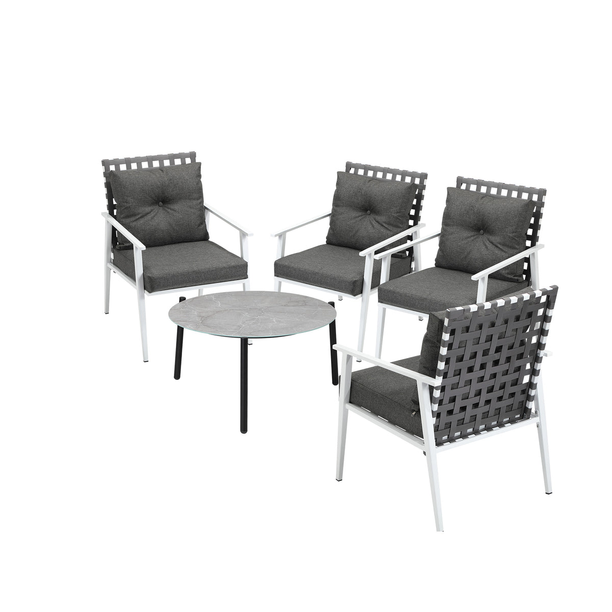 Livsip Outdoor Lounge Sets 5pc Patio Set 70CM Grey Round Table Rattan Chairs - Sunyee