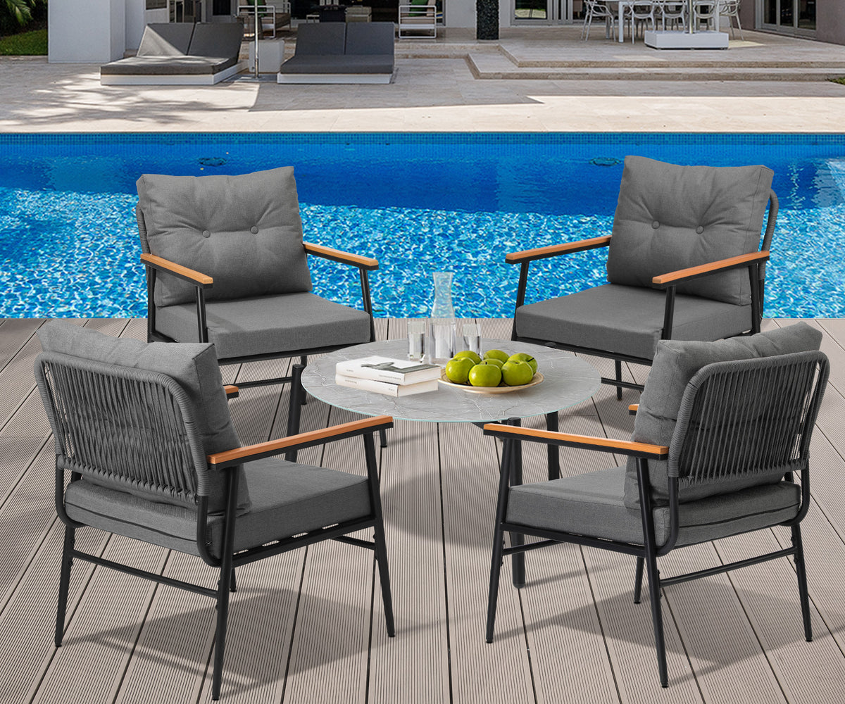 Livsip Outdoor Patio Setting 5 Piece Bistro Lounge Furniture Set 70cm Grey Table - Sunyee