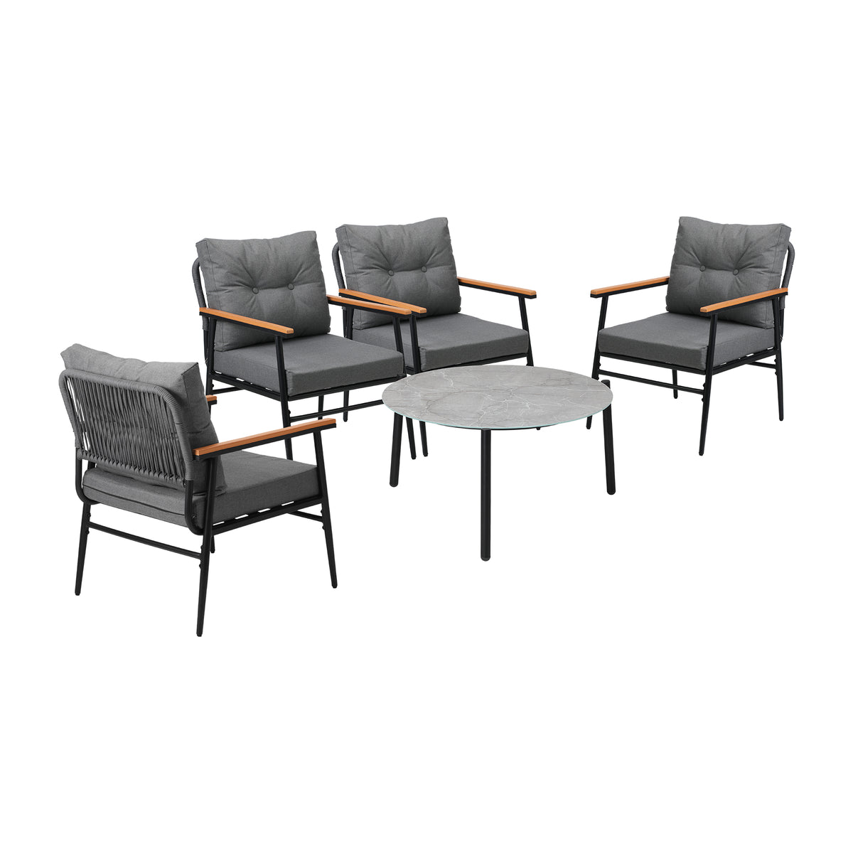 Livsip Outdoor Patio Setting 5 Piece Bistro Lounge Furniture Set 70cm Grey Table - Sunyee