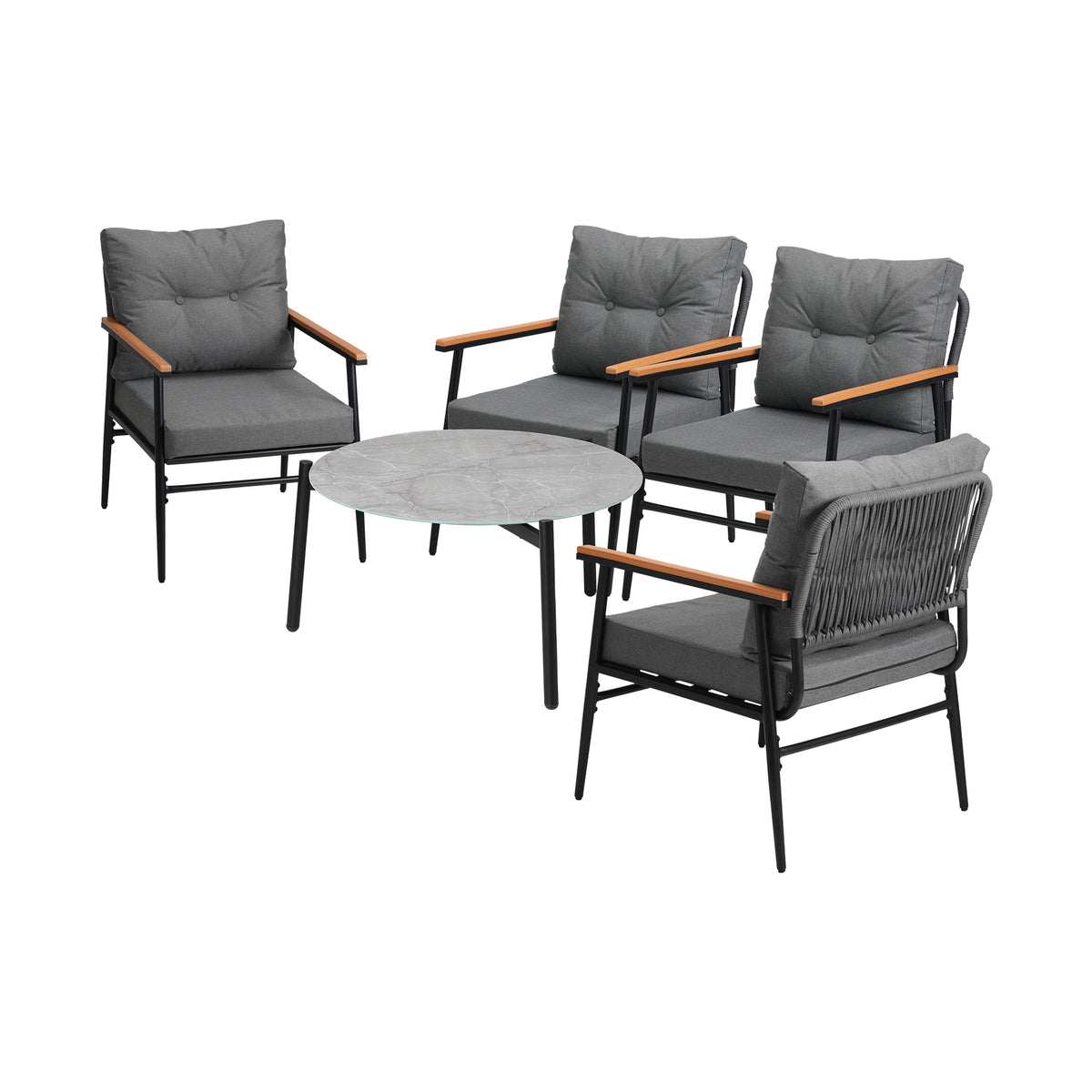 Livsip Outdoor Patio Setting 5 Piece Bistro Lounge Furniture Set 70cm Grey Table - Sunyee
