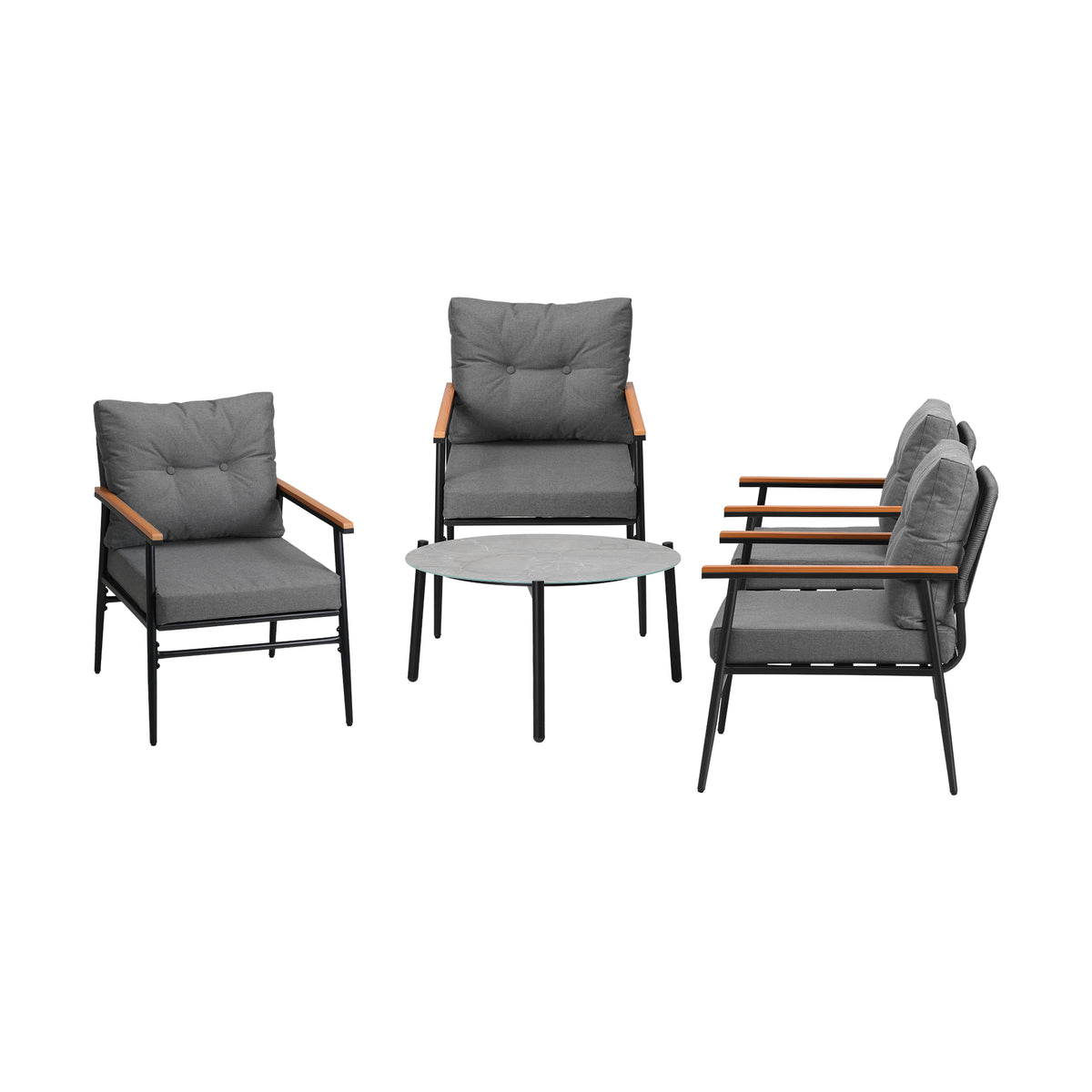 Livsip Outdoor Patio Setting 5 Piece Bistro Lounge Furniture Set 70cm Grey Table - Sunyee