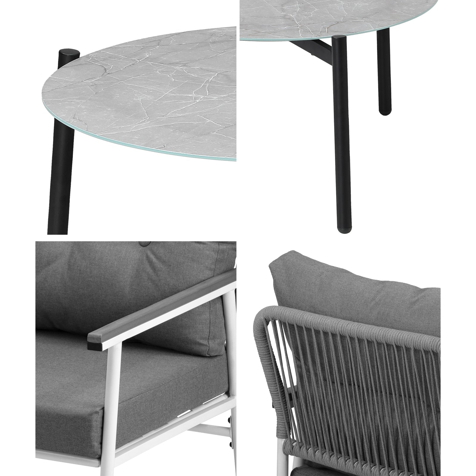 Livsip Outdoor Patio Setting 3PC Bistro Lounge Furniture Set 70cm Grey Table