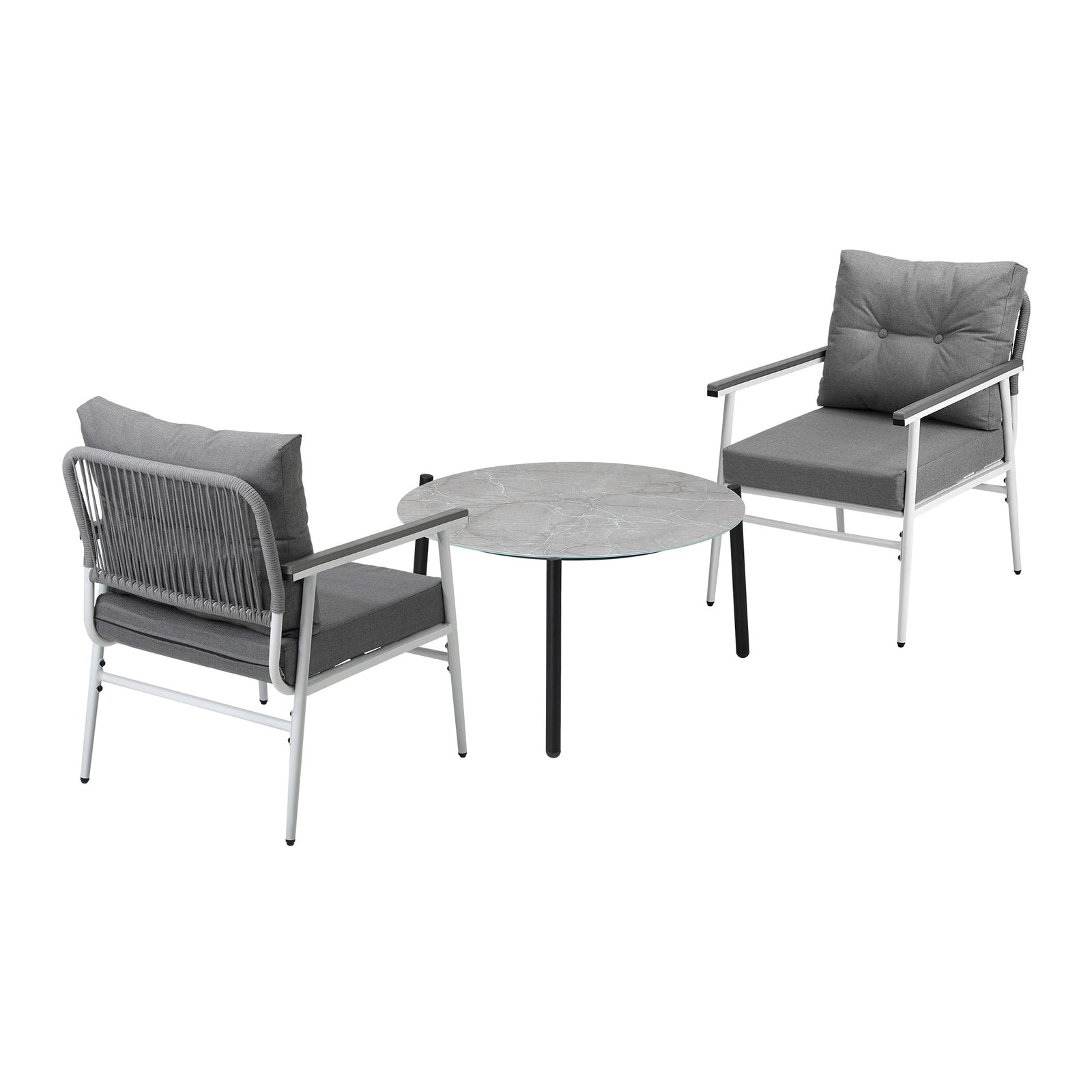 Livsip Outdoor Patio Setting 3PC Bistro Lounge Furniture Set 70cm Grey Table