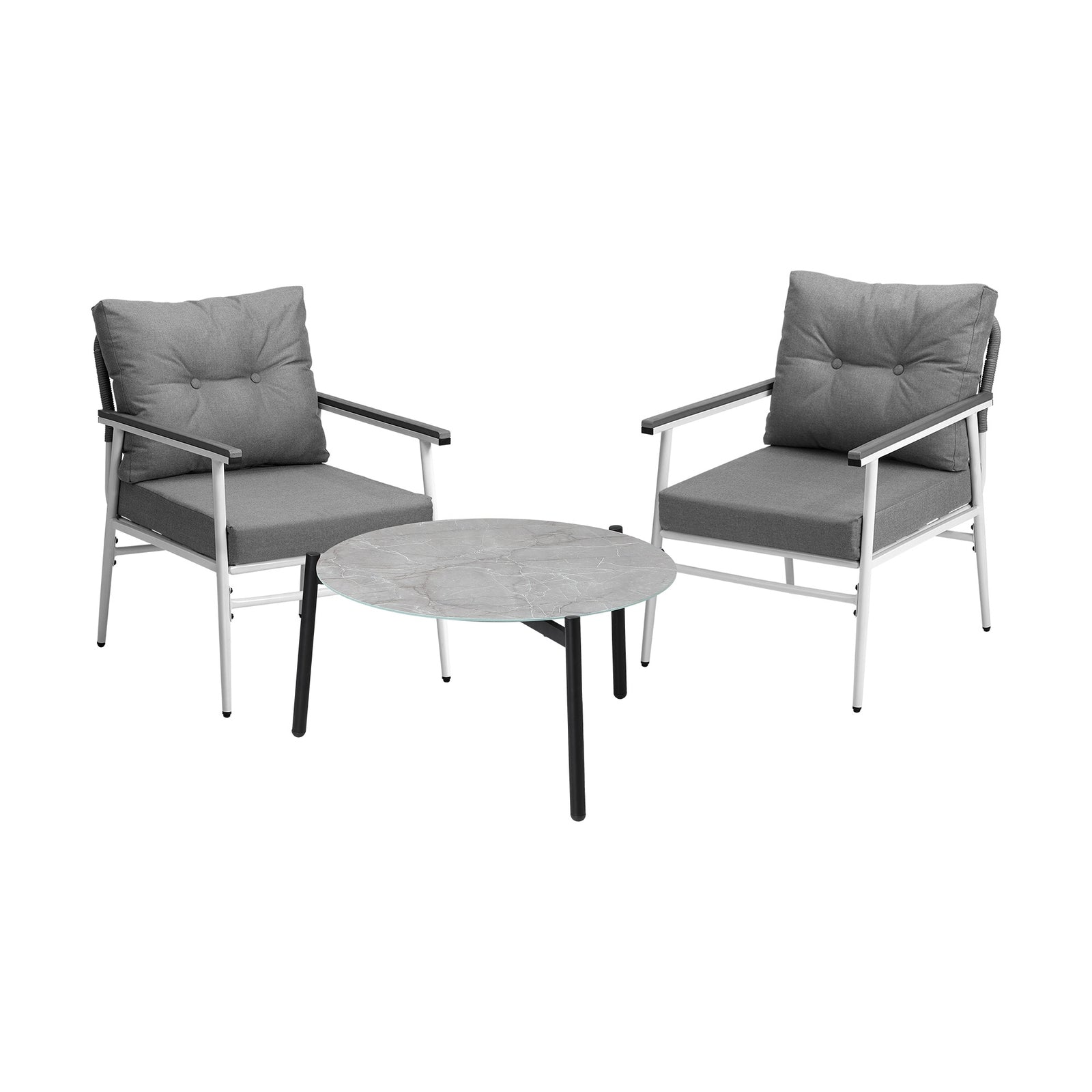 Livsip Outdoor Patio Setting 3PC Bistro Lounge Furniture Set 70cm Grey Table
