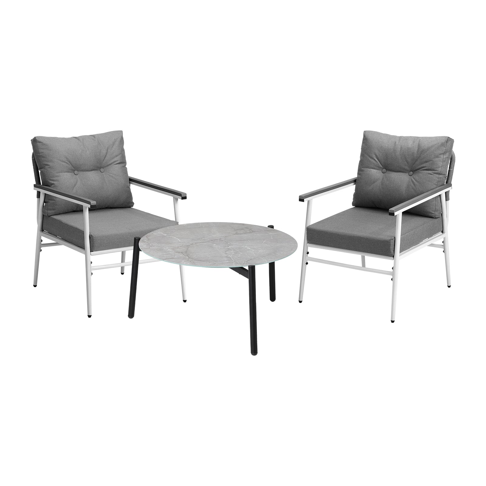 Livsip Outdoor Patio Setting 3PC Bistro Lounge Furniture Set 70cm Grey Table