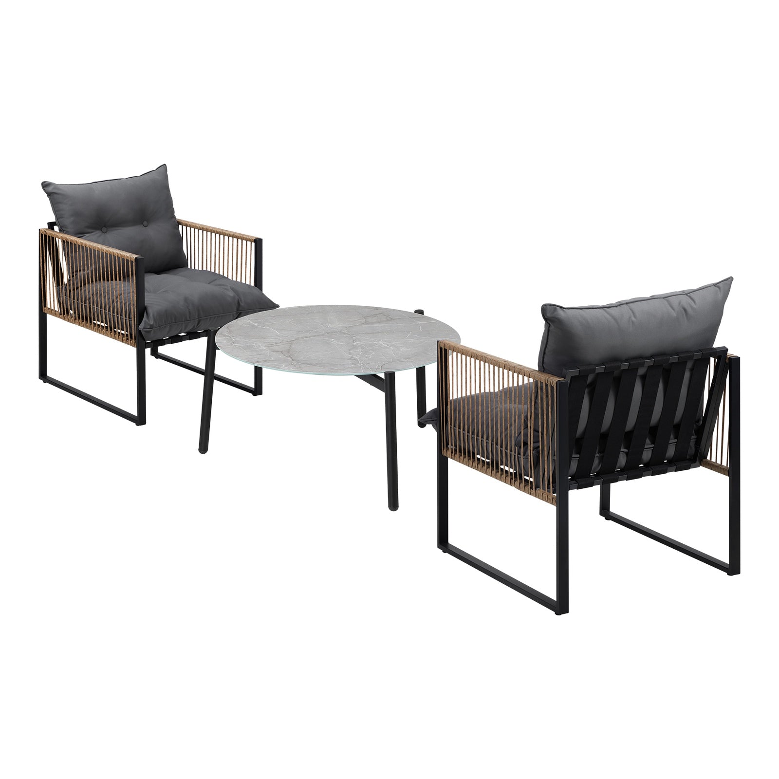 Livsip Outdoor Patio Set Furniture Grey 70cm Coffee Table Rattan Chairs 3PCS