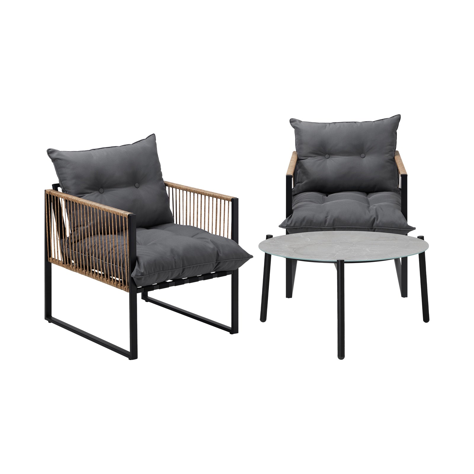 Livsip Outdoor Patio Set Furniture Grey 70cm Coffee Table Rattan Chairs 3PCS