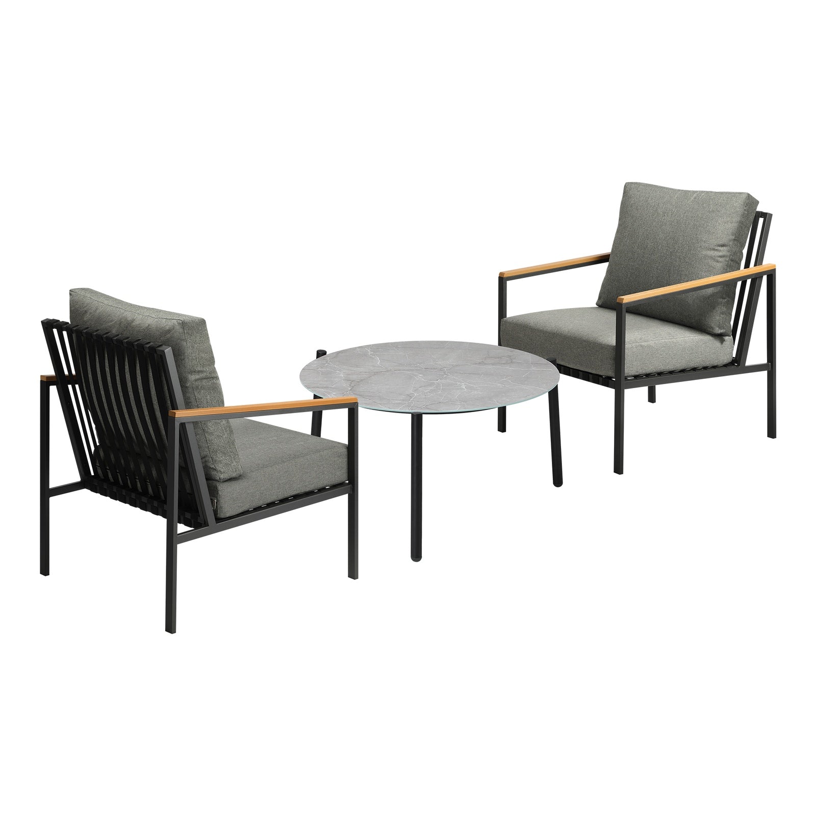 Livsip Outdoor Patio Lounge Set Furniture Grey 70cm Coffee Table Sofa Chairs 3PC