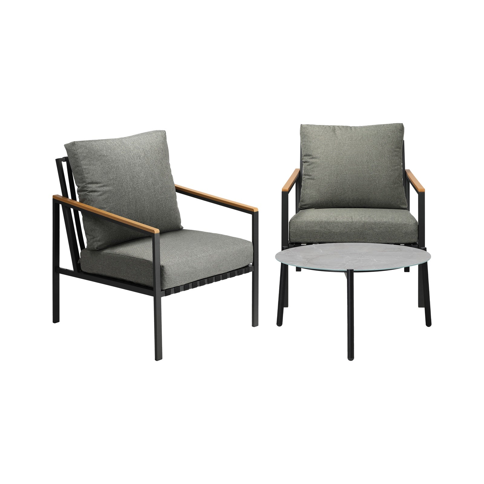 Livsip Outdoor Patio Lounge Set Furniture Grey 70cm Coffee Table Sofa Chairs 3PC