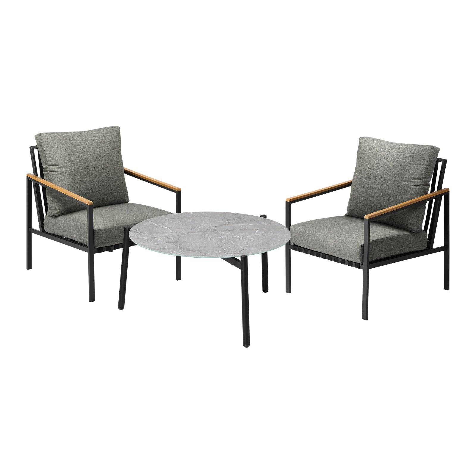 Livsip Outdoor Patio Lounge Set Furniture Grey 70cm Coffee Table Sofa Chairs 3PC